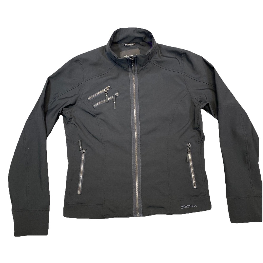 Marmot Windbreaker Jacket Women's L Black Lined Zipper 5 Pockets Hiking‎ Camping